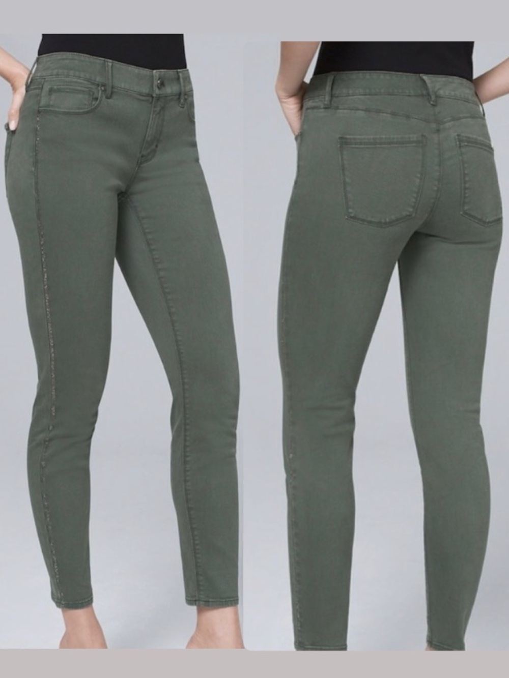 WHBM Embellished Olive Cropped Jeans